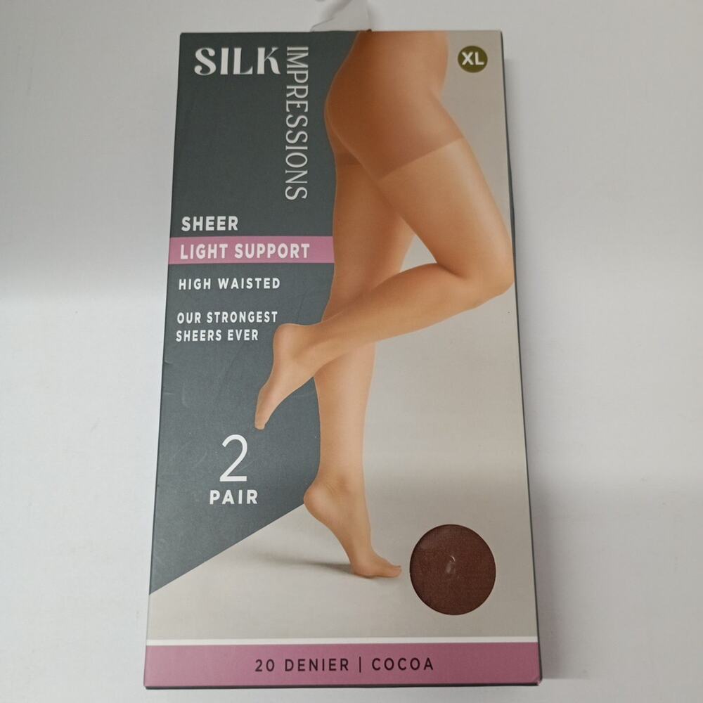 Silk Impressions Pantyhose 2 Pack XL Cocoa 20 Denier Light Support‎ Sheer